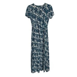 Soft Surroundings Joanna Wrap Dress Maxi Blue Short Sleeve Size Small